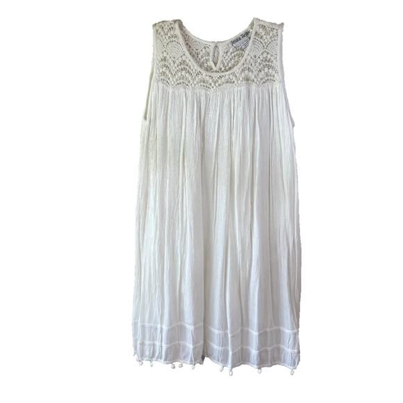 Jessica Taylor Dresses & Skirts - Jessica Taylor White Embroidered Dress/Beach Coverup Size L Boho Peasant